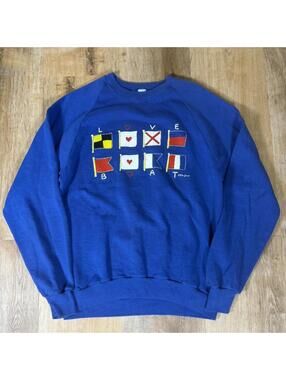 90s Blue Love Boat Crewneck Sweatshirt – Fits M (See Measurements)